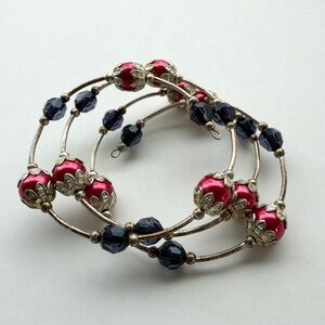 Women's Red and Smoky Grey Beaded Bracelet Set